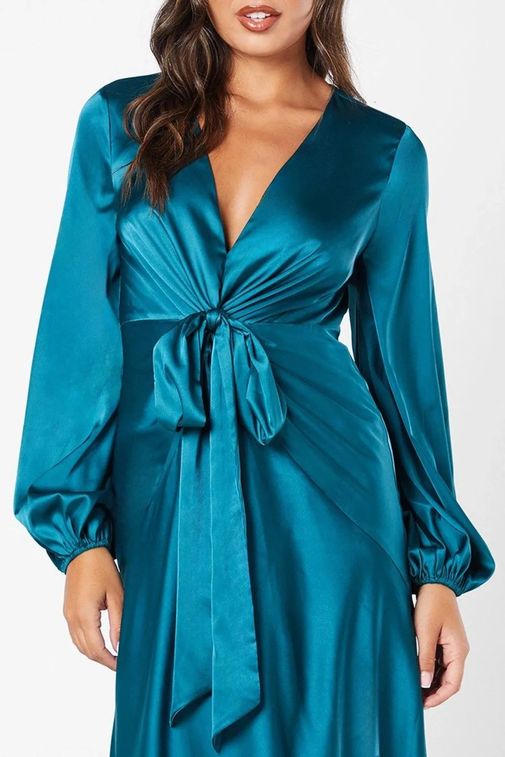 Satin Twist Front Midi Dress