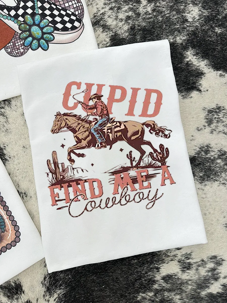 Retro Cowgirl Social Club Pattern T-shirt