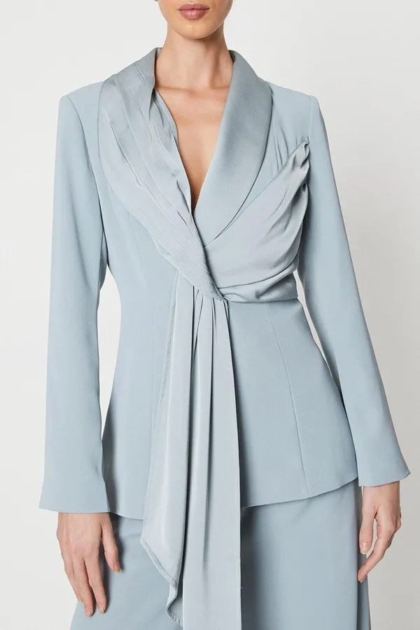 Satin Detail Drape Front Blazer