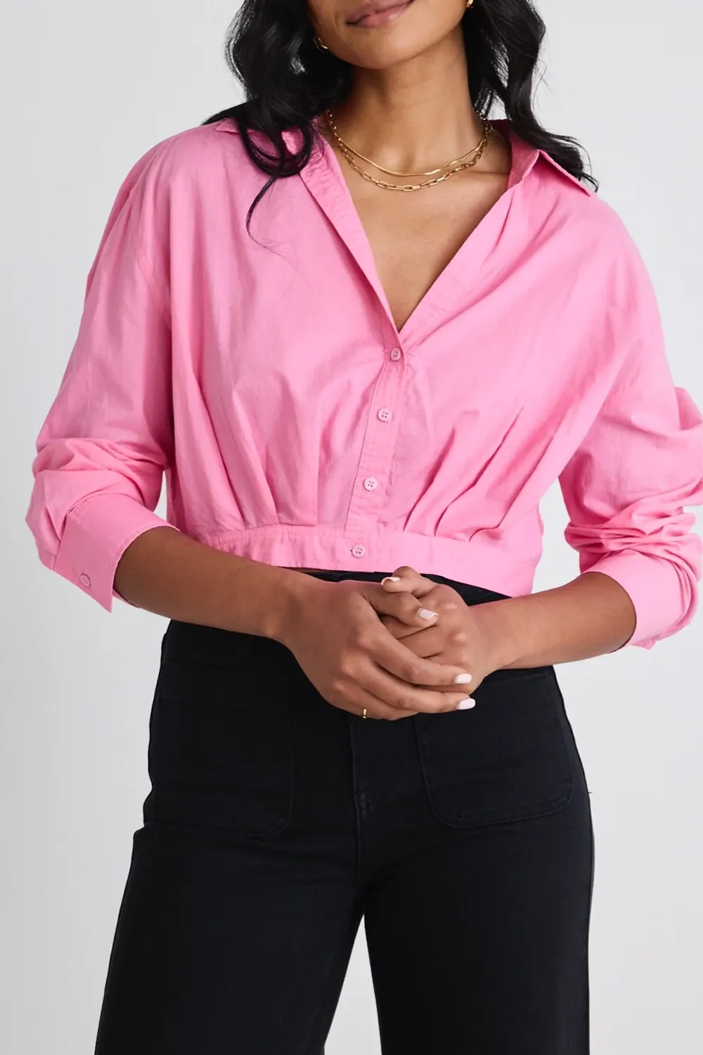 Gifted Barbie Pink Poplin Cropped Shirt