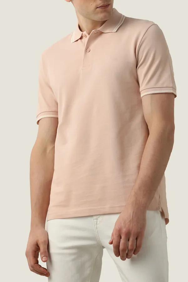 Pink Contrast Tipping Polo T-shirt