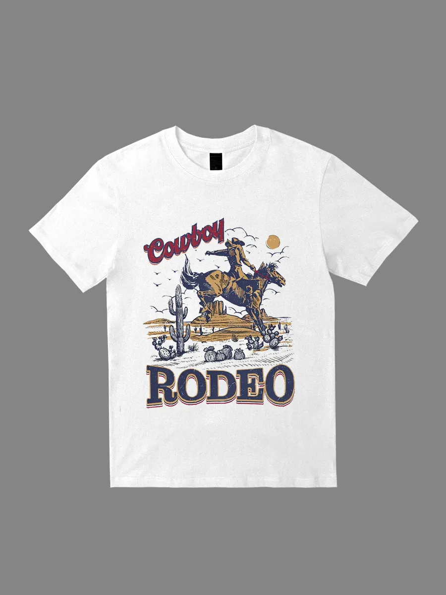 Retro Cowboy Knight Print Round Neck Athletic Tee